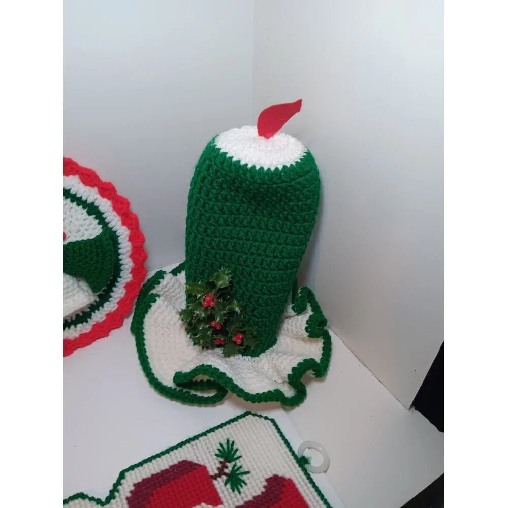 Vtg Lot Of 6 Handmade Plastic Canvas Needlepoint Santa Claus Christmas Decor